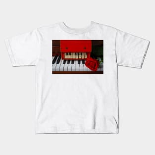 Toy Red piano And Red Rose Kids T-Shirt